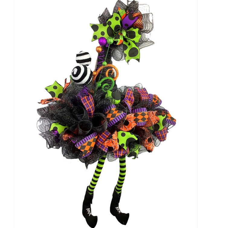 The Holiday Aisle® Halloween Witch Hat And Bendable Legs Wreath | Wayfair